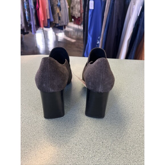 Born Booties Women's 7.5 Shoes Slip On Loafers 3" Heels Gray Suede Leather Block - Picture 4 of 8